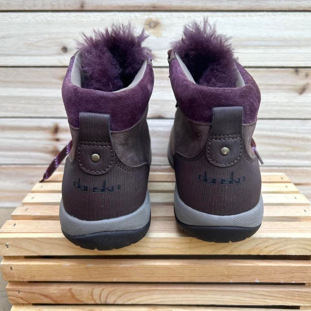 Brown and Purple Leather Dansko Chelsey Boot Hiking Boots w/ Faux Fur Lining - Picture 7 of 8